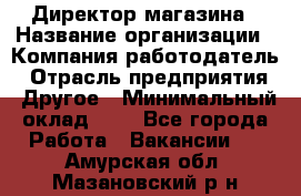 Директор магазина › Название организации ­ Компания-работодатель › Отрасль предприятия ­ Другое › Минимальный оклад ­ 1 - Все города Работа » Вакансии   . Амурская обл.,Мазановский р-н